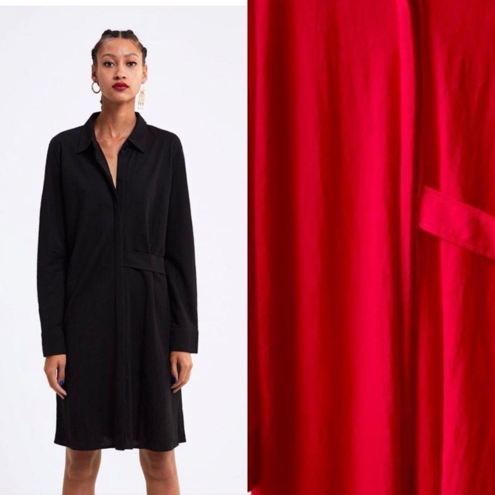 New Zara Sz SM Red Tunic Shirt Dress